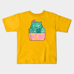 Cactus Cat and Kittens Kids T-Shirt